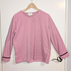 Oscar de la Renta Women’s Pink Velour Top Medium 3/4 Sleeve Velvet Trim